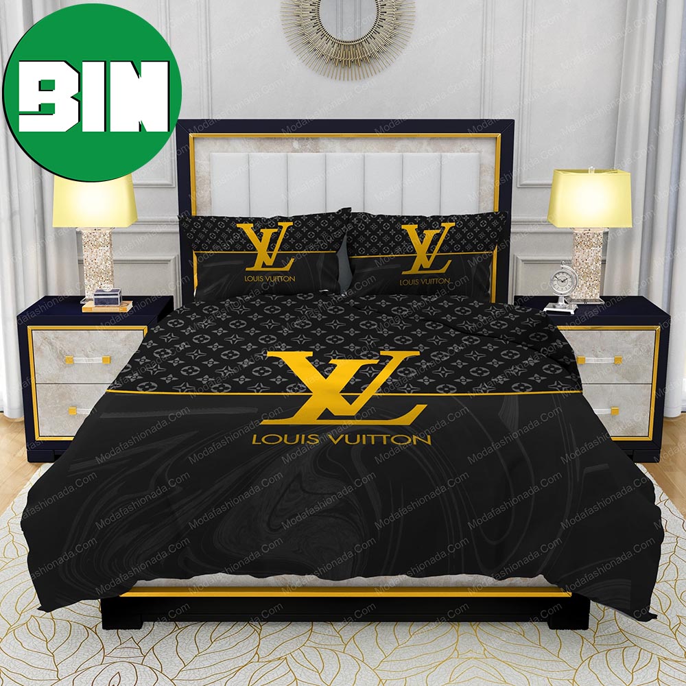 Black Veinstone And Gold Louis Vuitton Bedroom Duvet Cover Louis Vuitton Bedding Set