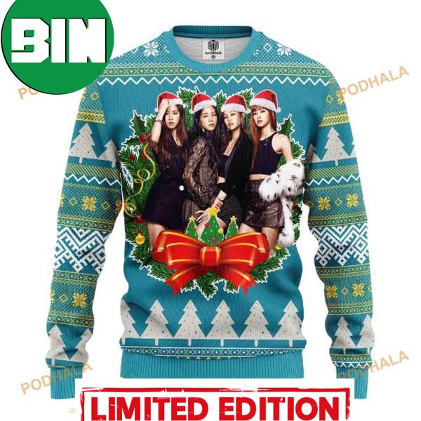 Blue Pine Tree Pattern Best Black Pink Music Band Merry Xmas Ugly Christmas Sweater