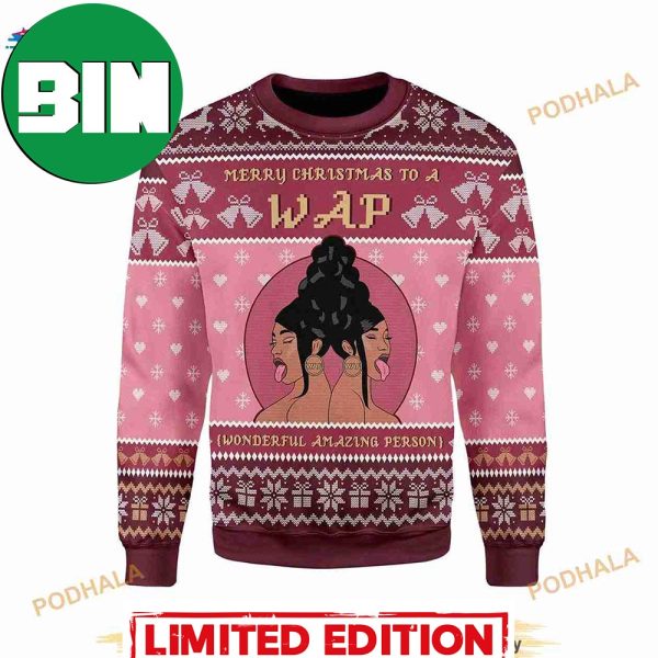 Cardi B Pink Merry Christmas To A Wap Funny Ugly Christmas Sweater