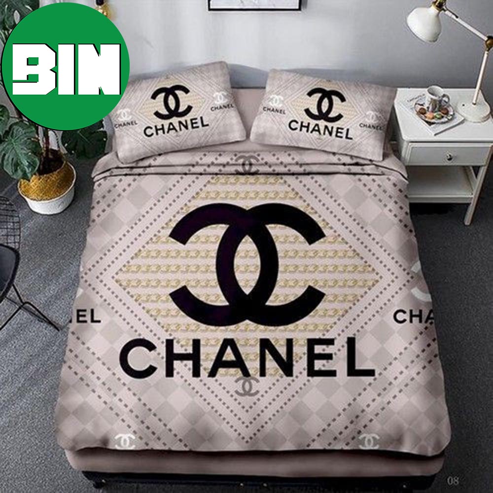 Chanel Luxury Logo Duvet Cover Bedroom Luxury Chanel Bedding Set - Binteez