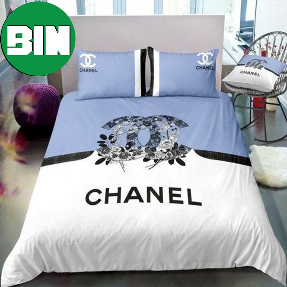 Chanel Luxury Type 04 Blue Background Duvet Cover Bedroom Luxury Chanel  Bedding Set - Binteez