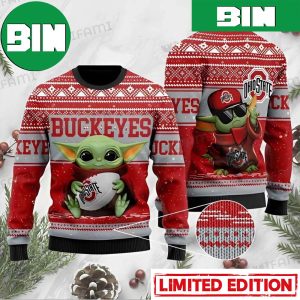 Cute Baby Yoda Hug Football Ohio State Buckeyes Ugly Sweater Christmas Star Wars For Family
