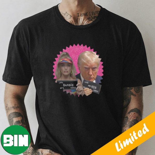 Funny Barbie And Ken But He Is Donald Trump Mugshot Style RedBubble T-Shirt