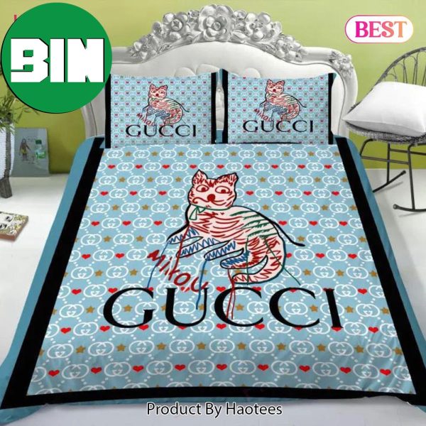 Gucci Draw Cat Luxury Brand High-End Bedroom Duvet Cover Gucci Bedding Set