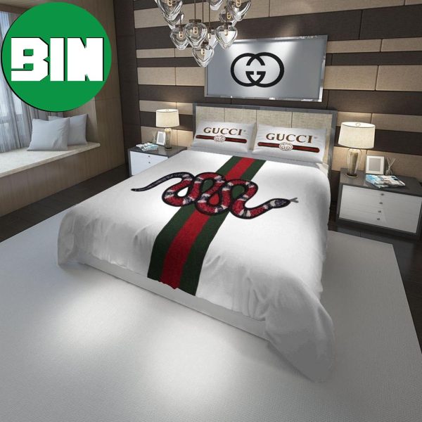 Gucci Limited Edition White And Snake Bedroom Duvet Cover Gucci Bedding Set