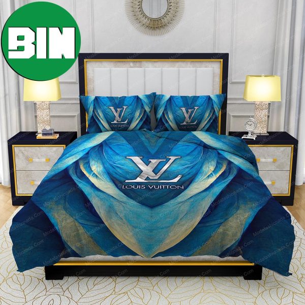 LV Blue Abstract Background Bedroom Duvet Cover Louis Vuitton Bedding Set