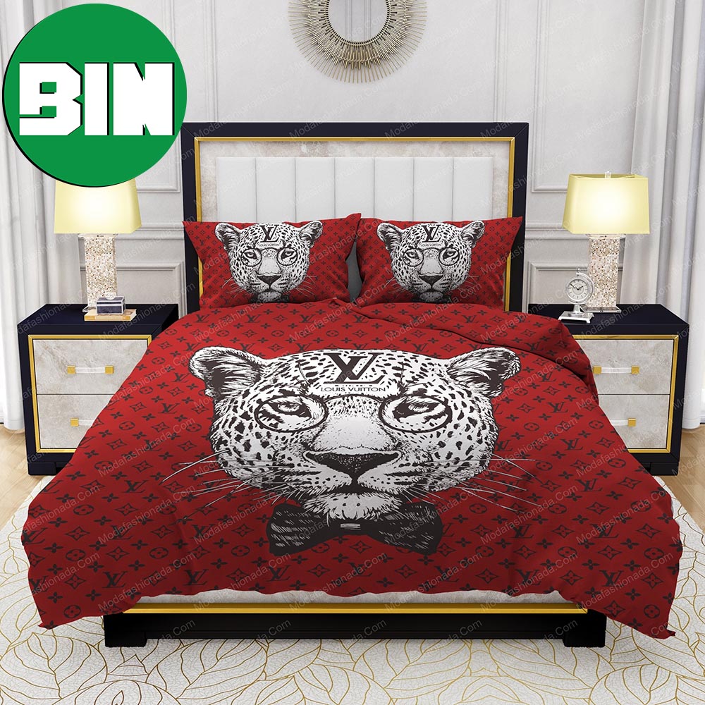 Leopard Head Logo Bedroom Duvet Cover Louis Vuitton Bedding Set