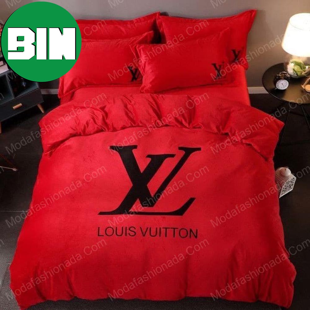 Louis Vuitton Brands 16 Red Background Bedroom Duvet Cover Luxury Louis Vuitton Bedding Set