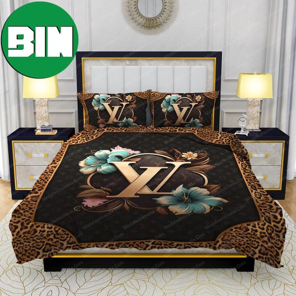 Louis Vuitton Flowers Leopard Pattern For Bedroom Duvet Cover Louis Vuitton Bedding Set