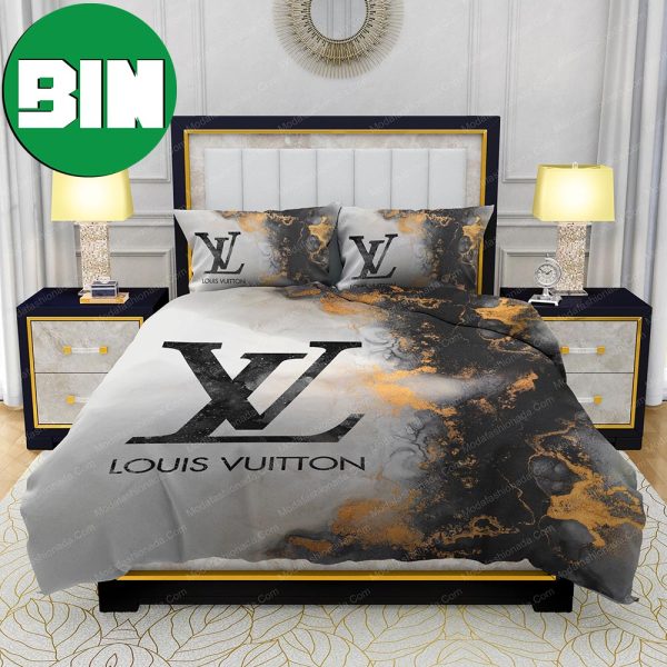 Louis Vuitton Marble Background Bedroom Duvet Cover Louis Vuitton Bedding Set