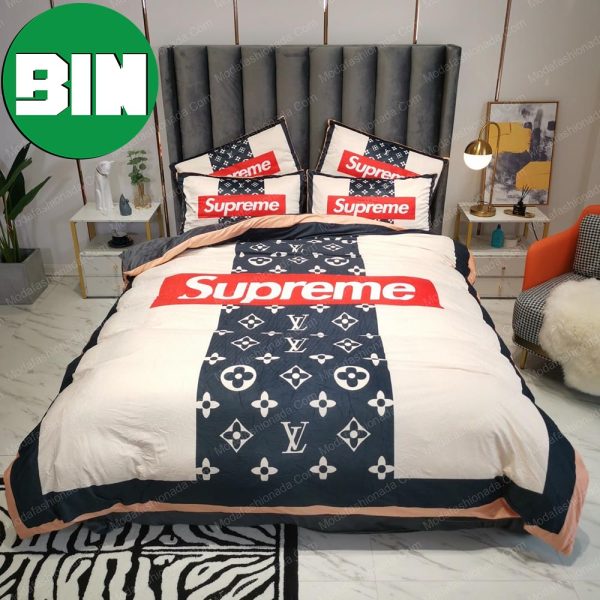 Louis Vuitton x Supreme Luxury Bedroom Duvet Cover Louis Vuitton Bedding Set