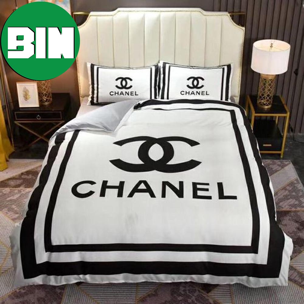 Luxury Chanel Black And White Background Chanel Bedding Set - Binteez