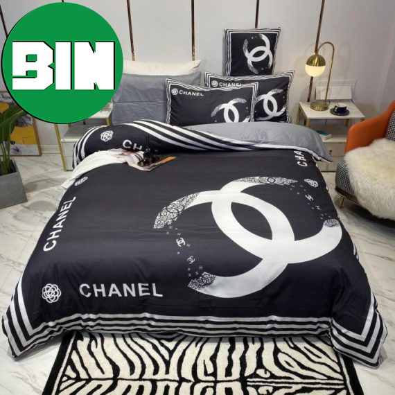 Luxury Chanel Black And White Logo Bedding Set Duvet Cover Luxury Chanel  Bedding Set - Binteez