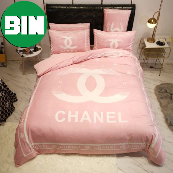 Luxury Chanel Pink Background Bedding Set Duvet Cover Luxury Chanel Bedding  Set - Binteez