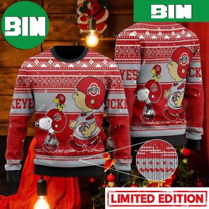 Ohio State Buckeyes With Charlie Snoopy And Woodstock For Holiday Gift Best Christmas Ugly Sweater
