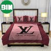 Red Background And White Pattern Bedroom Duvet Cover Louis Vuitton Bedding Set