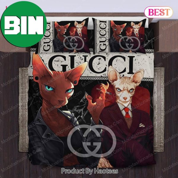 Sphynx Cat Fashion Luxury Bedroom Duvet Cover Gucci Bedding Set