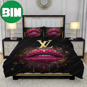 Supreme Lips x Louis Vuitton Black Background Bedroom Duvet Cover Louis Vuitton Bedding Set