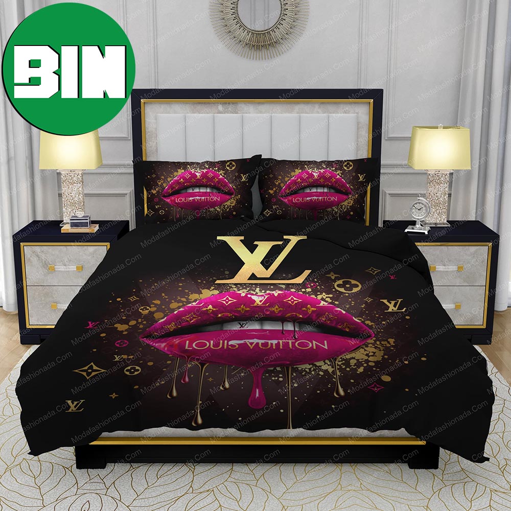 Supreme Lips x Louis Vuitton Black Background Bedroom Duvet Cover Louis  Vuitton Bedding Set - Binteez