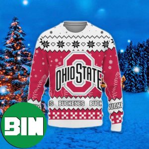 Team Logo Snowflake Pattern Ohio State Buckeyes For Fans 2023 Holiday Ugly Sweater
