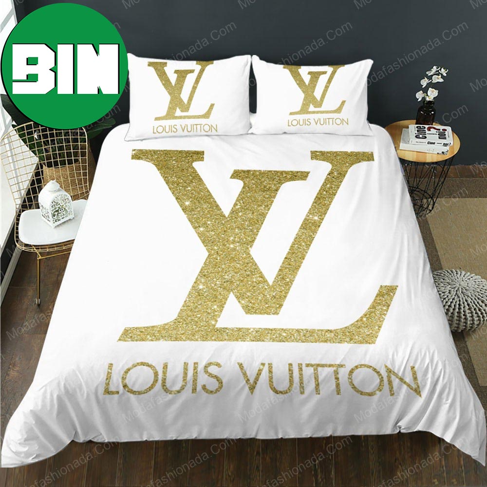 Yellow Blink Louis Vuitton Logo White Background Bedroom Duvet