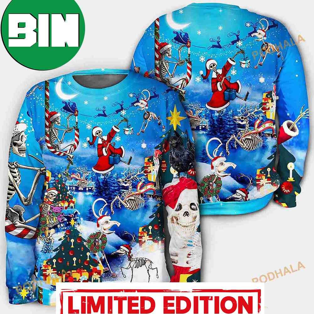 3D Christmas And Skull Merry Xmas Ugly Sweater