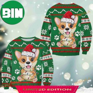 3D Corgi Green Pattern Christmas Funny Ugly Sweater