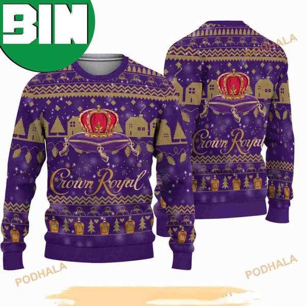 3D Crown Royal Whisky Purple Unique Pattern Funny Ugly Sweater Christmas