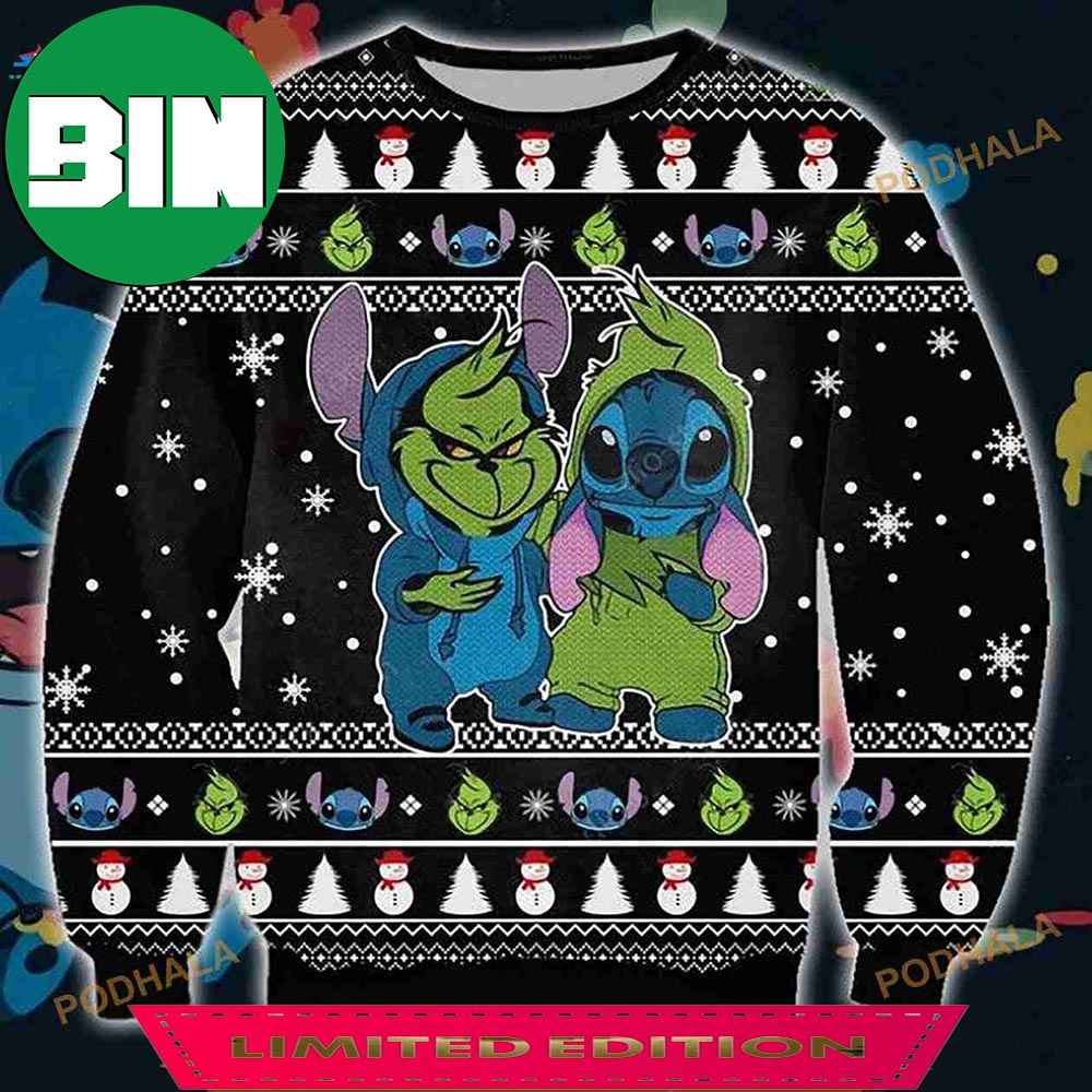 3D Grinch And Stitch Christmas Funny Ugly Sweater