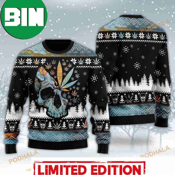 3D Leaf Skull Christmas Funny Ugly Sweater