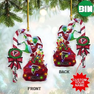 Atlanta Falcons NFL Custom Name x Grinch Candy Cane Christmas Xmas Gift Tree Decorations Ornament