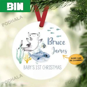 Baby Shark 1st Christmas Pine Tree Personalized Family Ornament