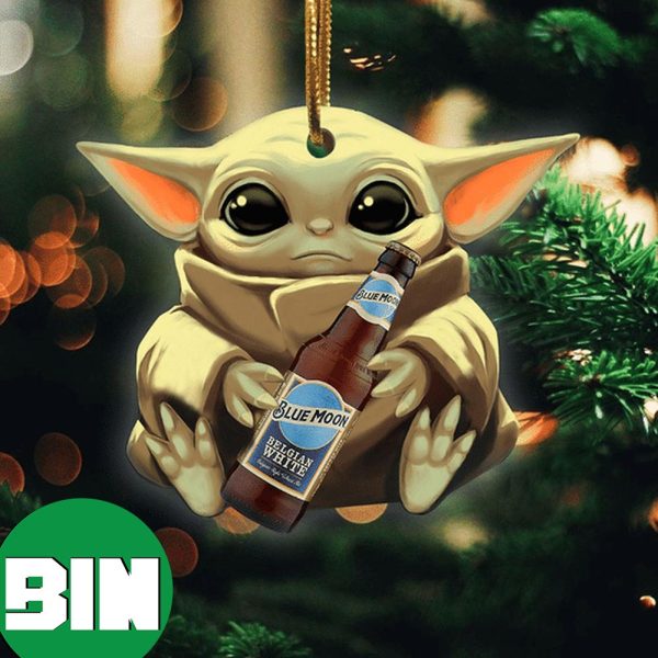 Baby Yoda Hug Blue Moon Belgian White For Beer Lovers 2023 Christmas Star Wars Gift Ornament