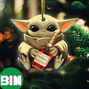 Baby Yoda Hug Hennessy For Whiskey Lovers 2023 Christmas Star Wars Gift Ornament