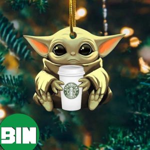 Baby Yoda Hug Starbuck Coffee For Drink Lovers 2023 Christmas Star Wars Gift Ornament