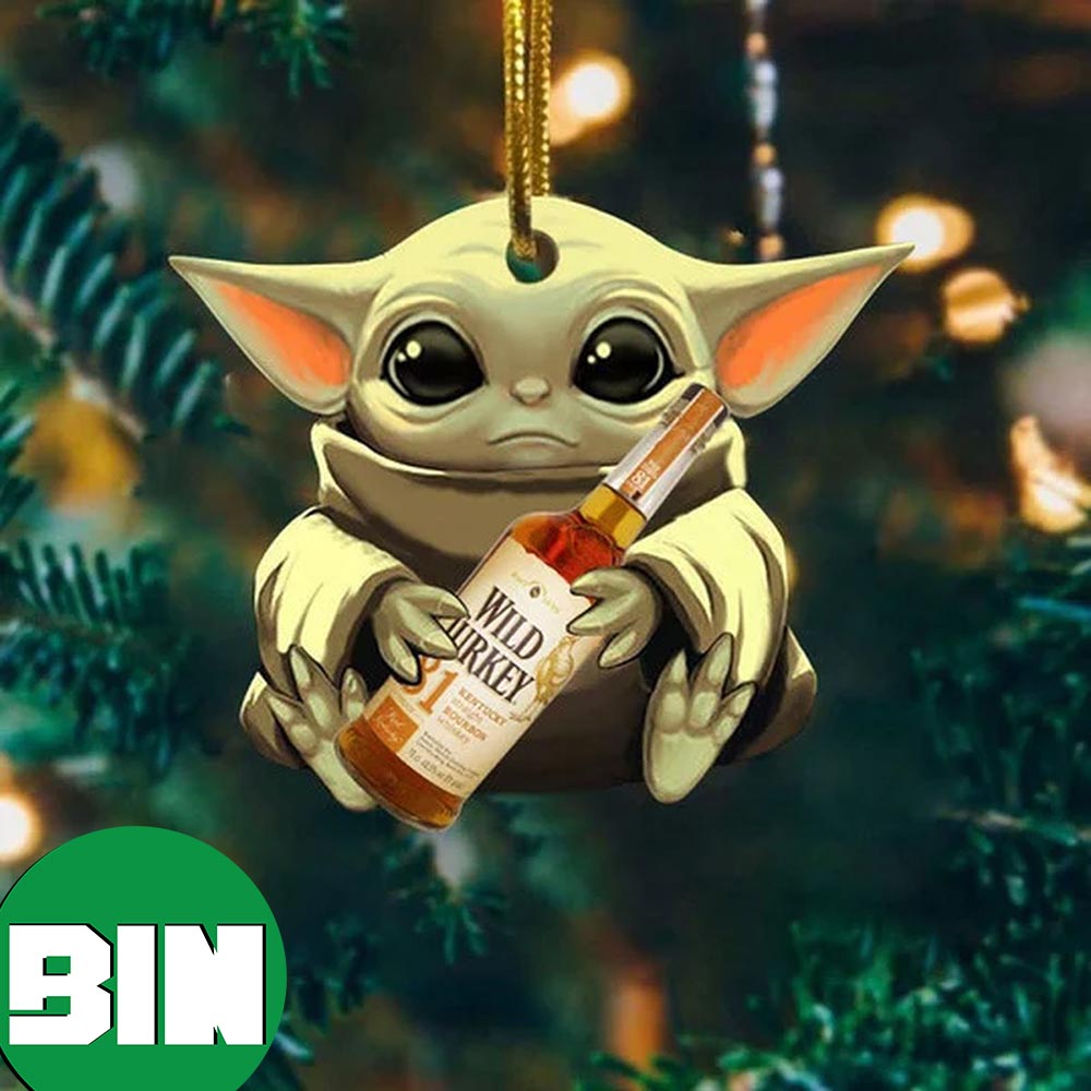Baby Yoda Hug Wild Turkey For Whiskey Lovers 2023 Christmas Star Wars Gift Ornament