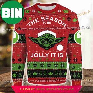 Baby Yoda Tis The Season Jolly Christmas Star Wars Knitted Ugly Sweater