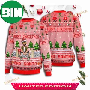 Bad Bunny Merry Christmas Bad Santa Best Holiday 2023 Pine Tree Pattern Ugly Sweater