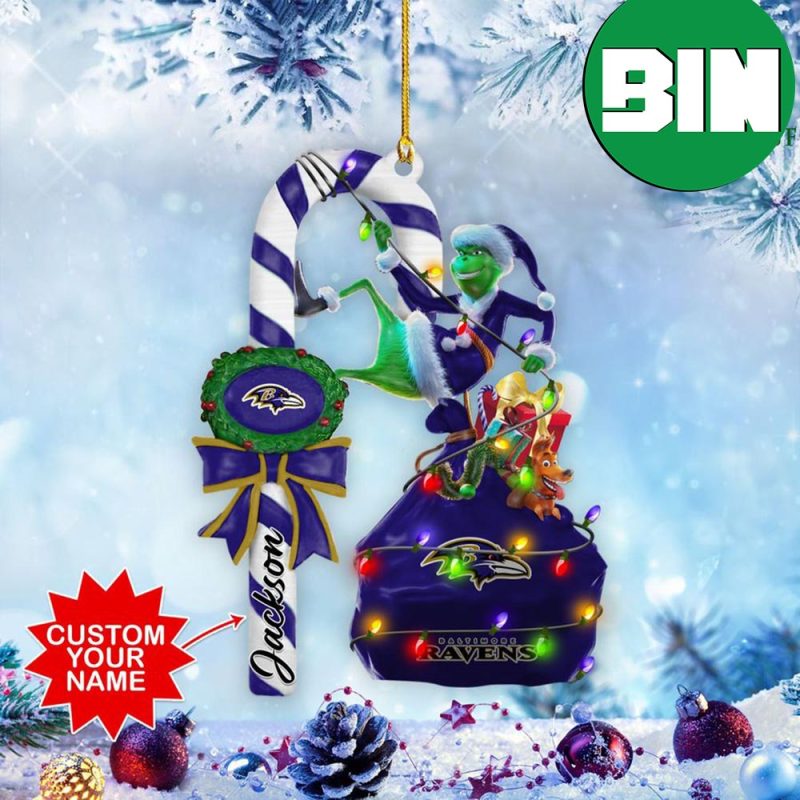 Baltimore Ravens NFL x Grinch Christmas Gift Tree Decorations Custom Name  Candy Cane Ornament - Binteez