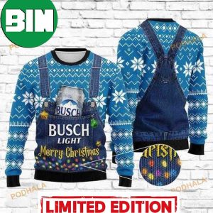 Blue Merry Christmas Pine Tree Pattern Busch Light Ugly Sweater