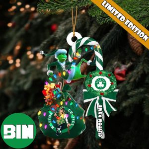Boston Celtics NBA Custom Name Grinch Candy Cane Tree Decorations Christmas 2023 Ornament