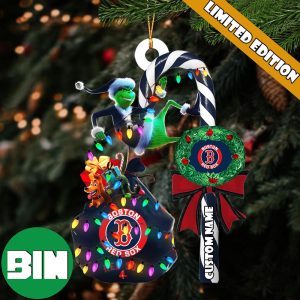 Boston Red Sox MLB Custom Name Grinch Candy Cane Tree Decorations Christmas 2023 Ornament