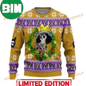 Brook One Piece Anime Xmas Snowflakes Pattern Best 2023 Christmas Ugly Sweater