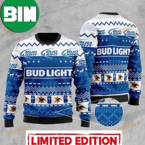 Bud Light Beer Blue And White Pattern Christmas Ugly Sweater