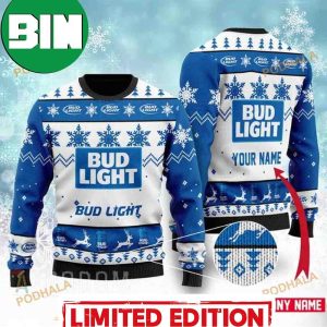 Bud Light Beer Drink Lover Personalized Xmas Ugly Christmas Sweater
