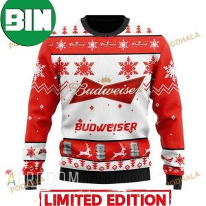 Budweiser For Beer Lover Christmas 2023 Snowflakes Pattern Ugly Sweater