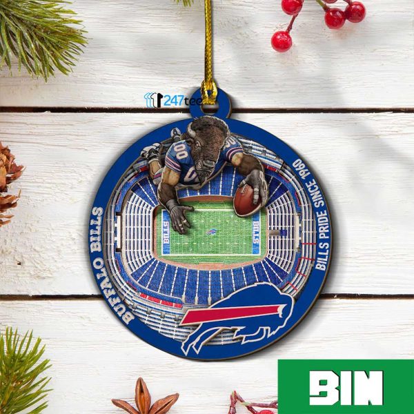 Buffalo Bills NFL 3D Stadium x Mascot Christmas 2023 Xmas Gift Tree Decorations Ornament