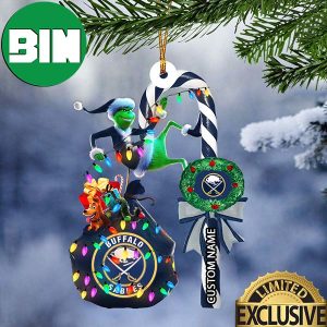 Buffalo Sabres NHL Grinch Candy Cane Custom Name Xmas Gifts Christmas Tree Decorations Ornament
