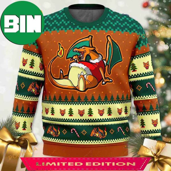 Charizard Eating Candy Cane Pokemon Christmas Ugly Sweater