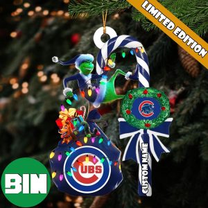 Chicago Cubs MLB Custom Name Grinch Candy Cane Tree Decorations Xmas 2023 Gift Christmas Ornament